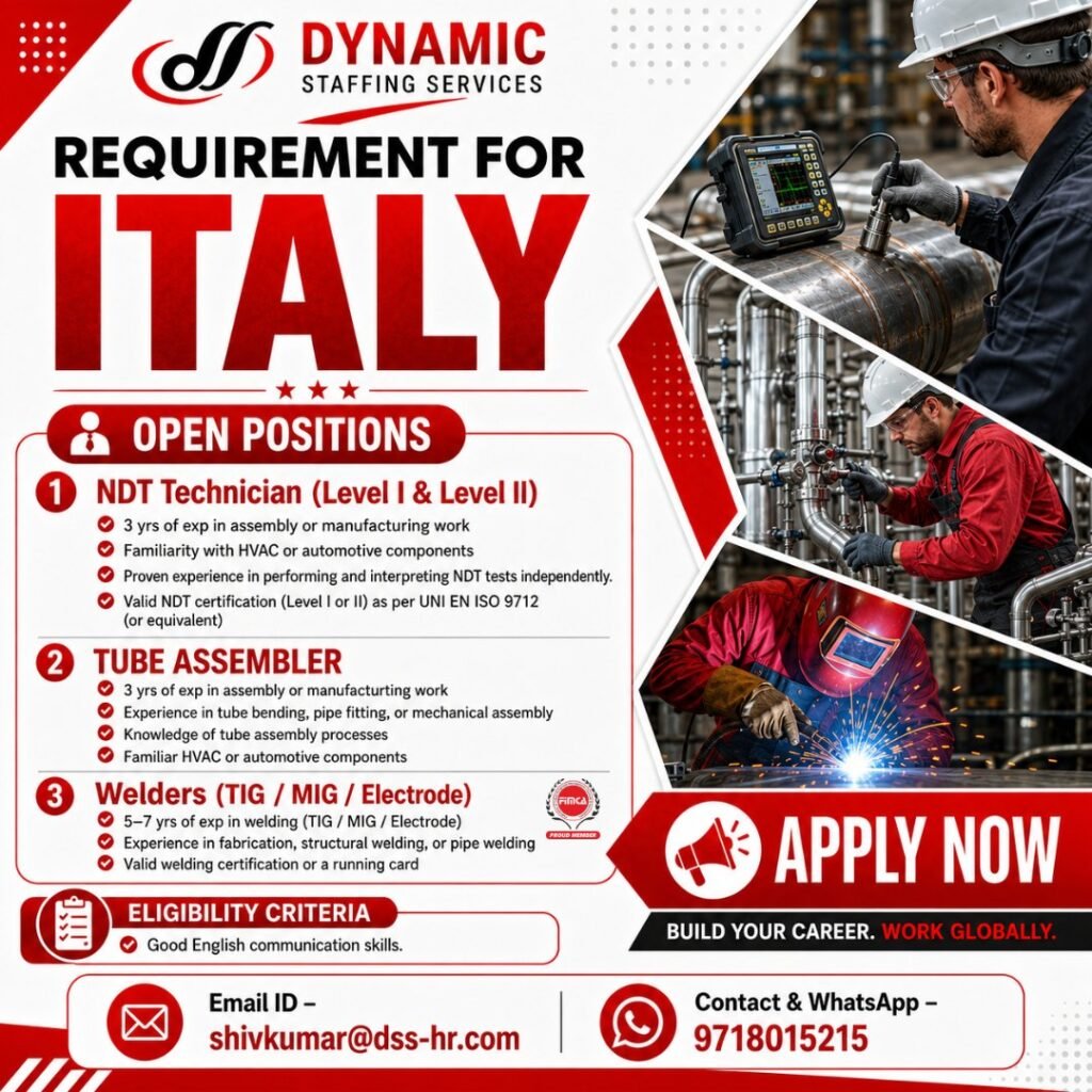 Urgent Recruitment For Italy