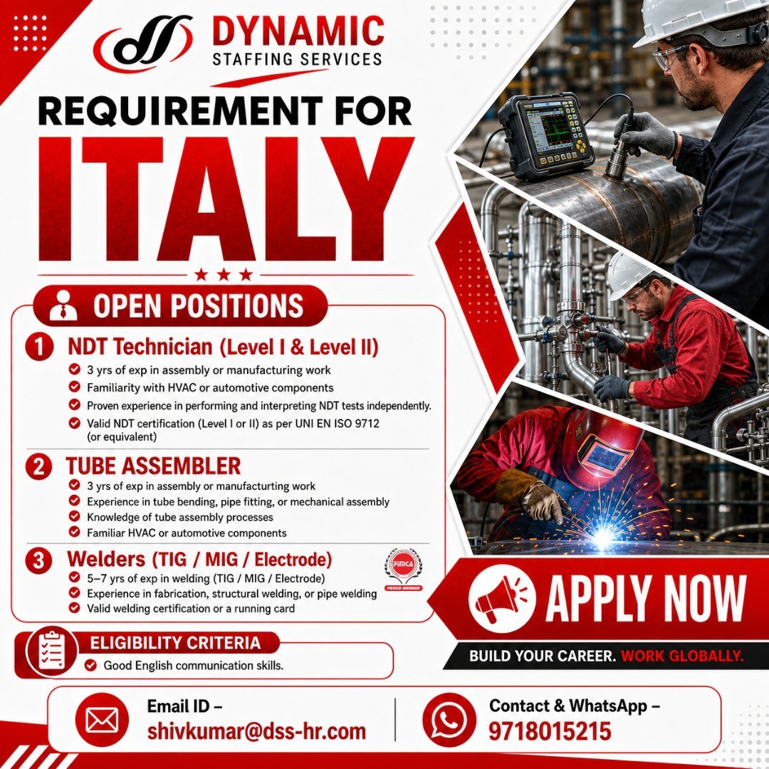 Urgent Recruitment For Italy