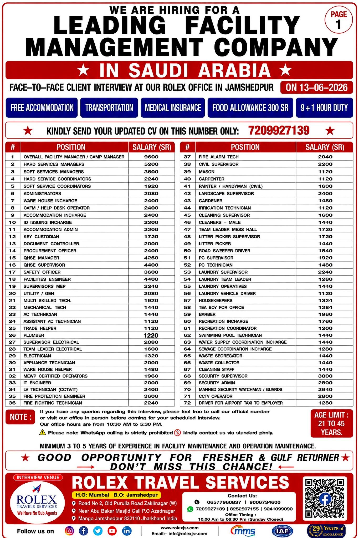 Saudi Arabia - Mass Hiring a Leading Facility Management Co.