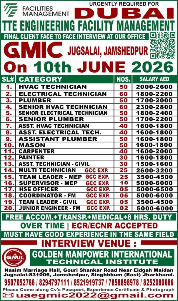 Dubai TTE Engineering Facility Management Jobs 2026 