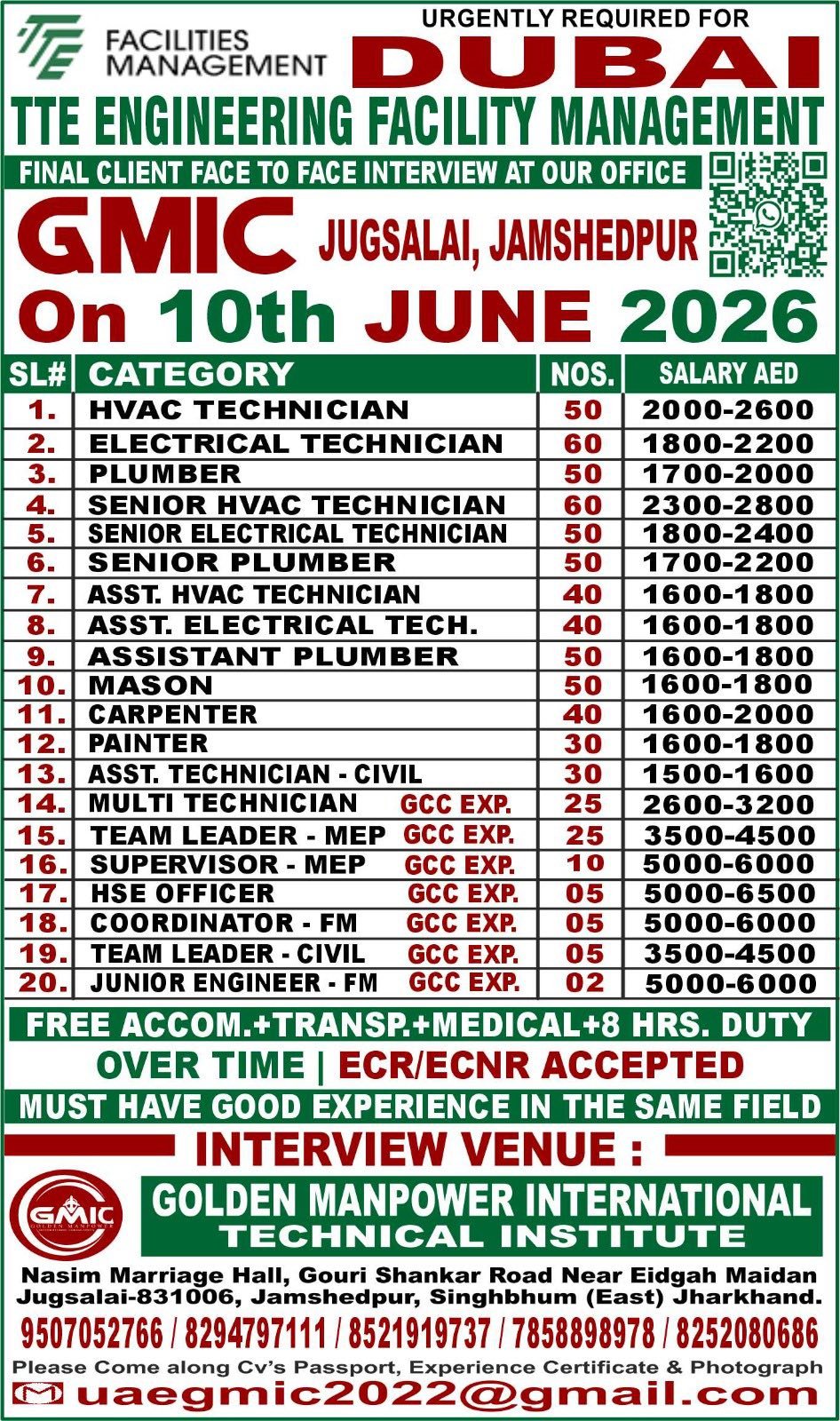 Dubai TTE Engineering Facility Management Jobs 2026 