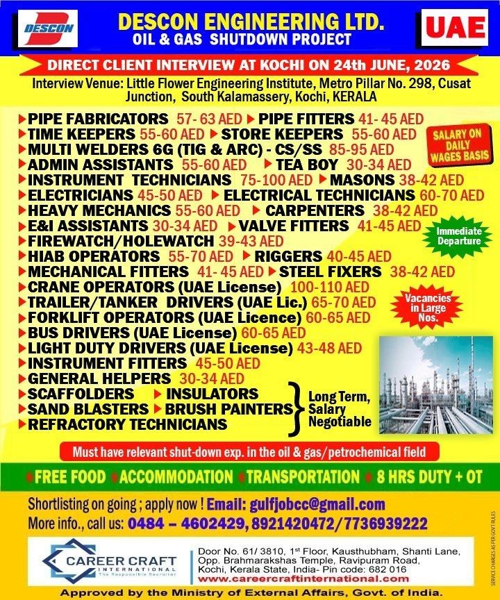 UAE Jobs 2026 – Descon Engineering Ltd Hiring for Multiple Positions