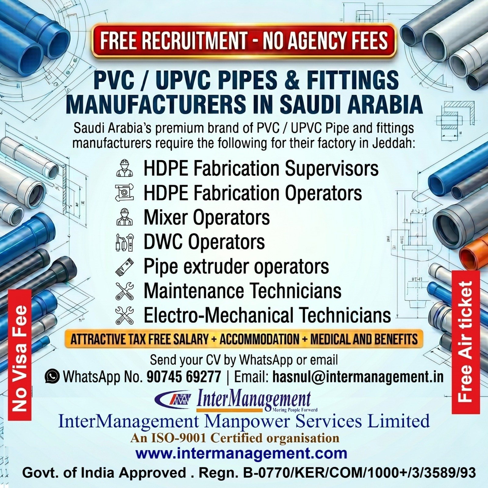 Saudi Arabia PVC / UPVC Pipe Manufacturing Jobs – Free Recruitment
