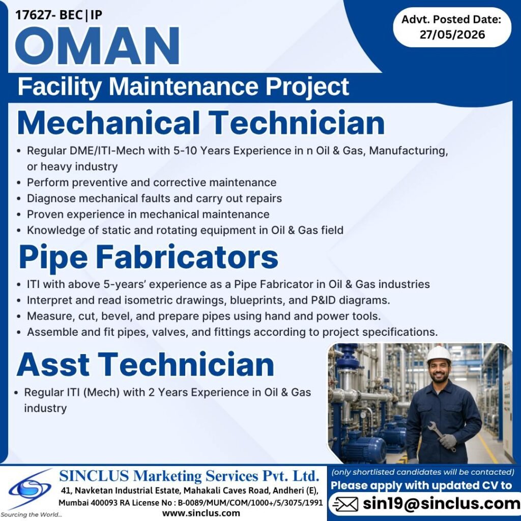 Career Opportunities in OMAN - Join a leading Facility Maintenance Project in the Oil & Gas sector.