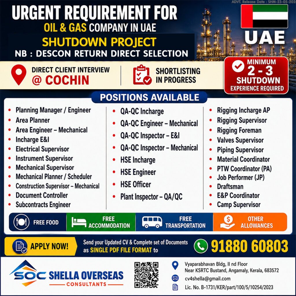 UAE Oil & Gas Shutdown Project Jobs 2025 – Direct Client Interview 