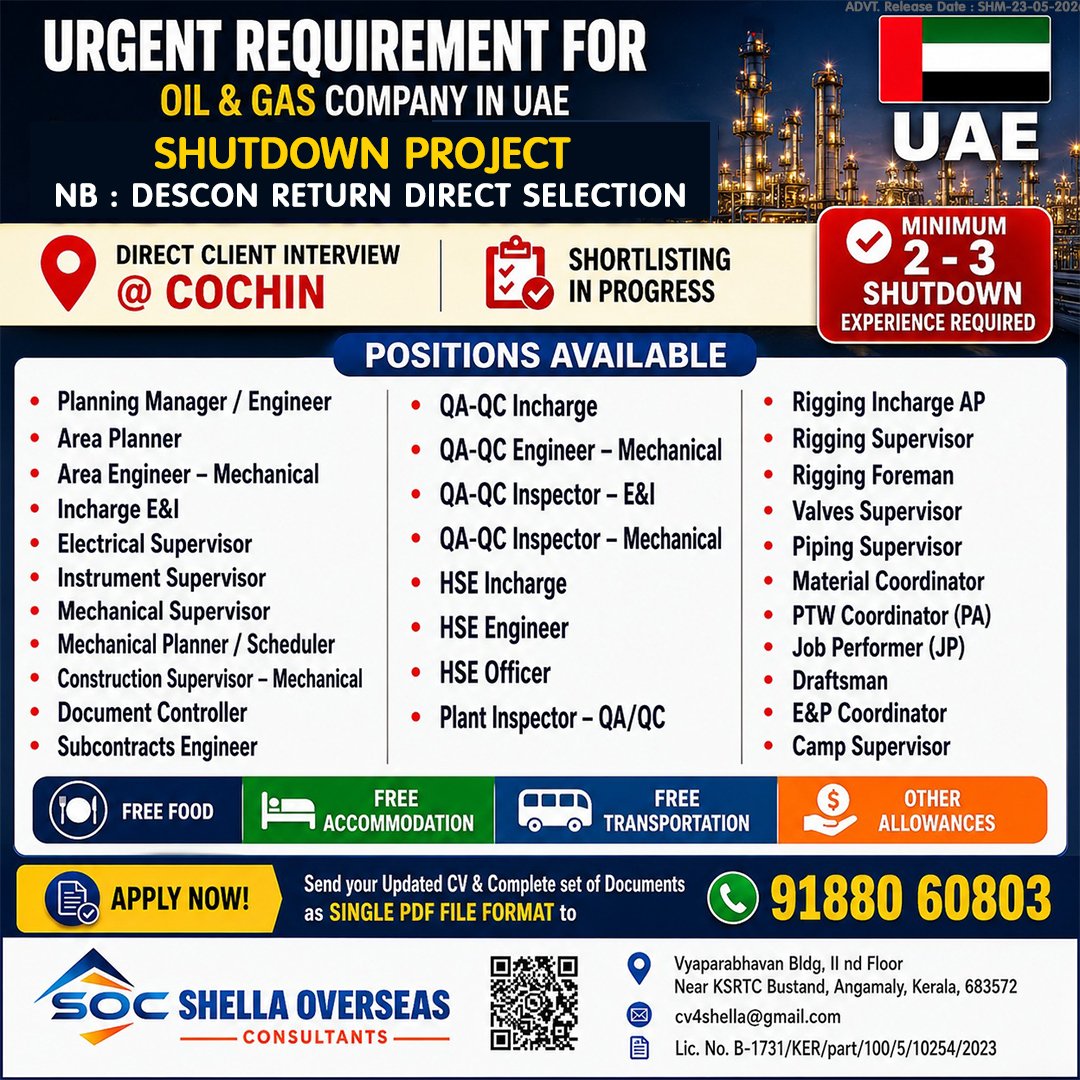 UAE Oil & Gas Shutdown Project Jobs 2025 – Direct Client Interview 