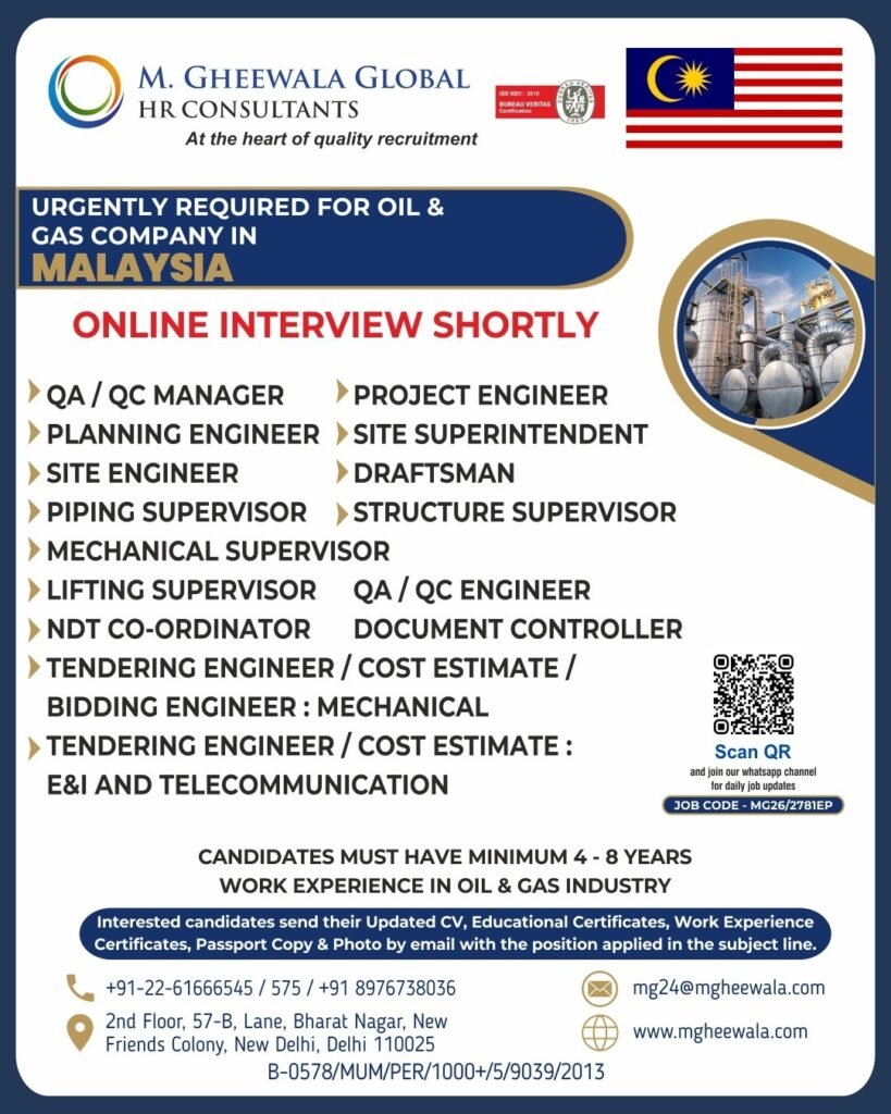 Malaysia Oil & Gas Jobs 2026 – Online Interview - Apply Now