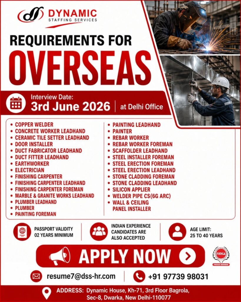 Urgently Hiring For Reputed Company in OVERSEAS
