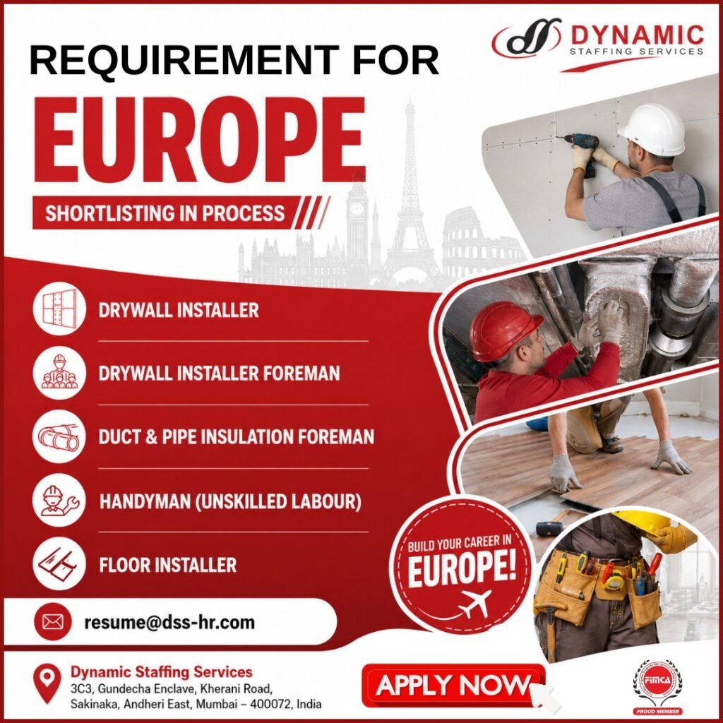 Urgent Hiring For Europe Reputed Company