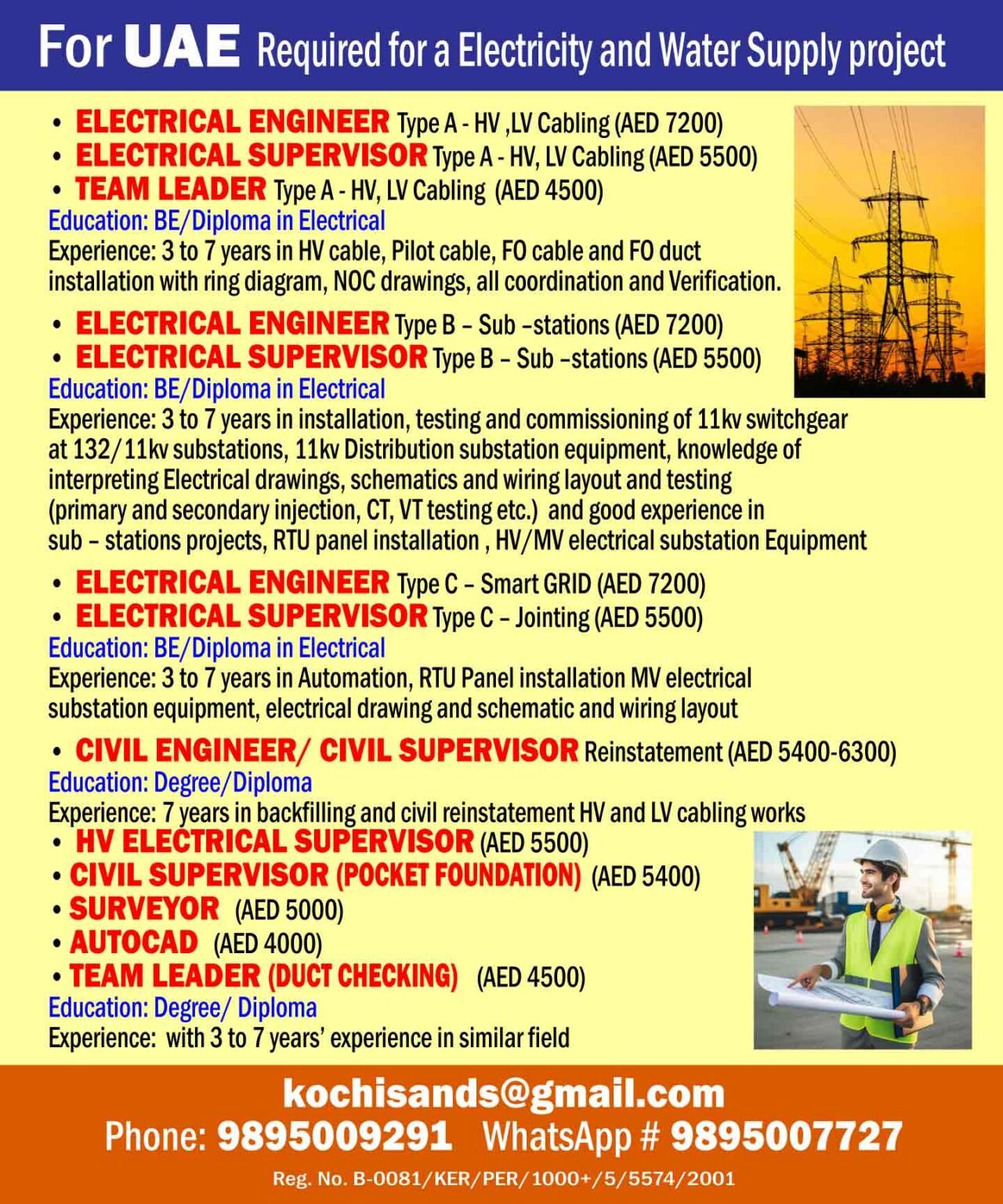 UAE Jobs for Electrical & Civil Engineers 2026 – Electricity and Water Supply Project Vacancies