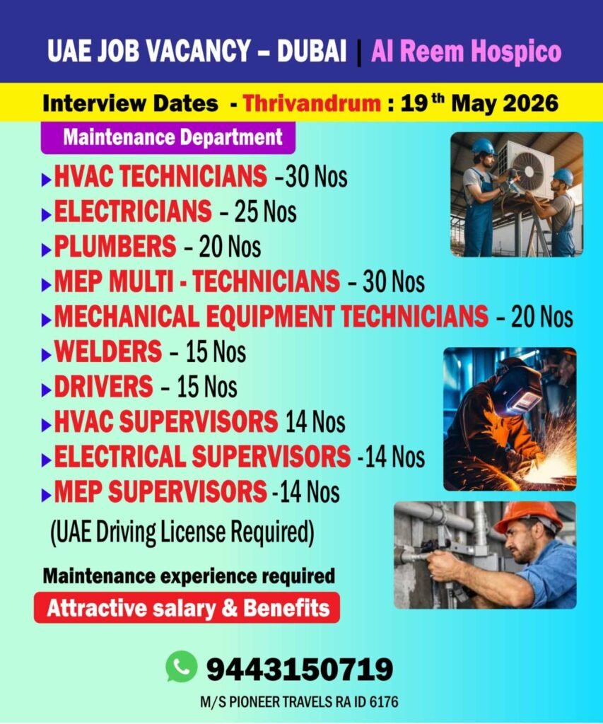 Dubai Maintenance Jobs 2026 – Hiring For Al Reem Hospico Dubai