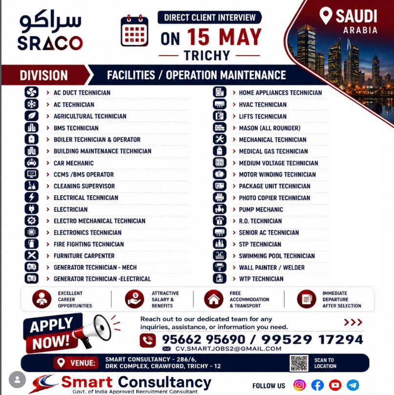 Saudi Arabia Facility Maintenance Jobs 2026 | SRACO Interview 
