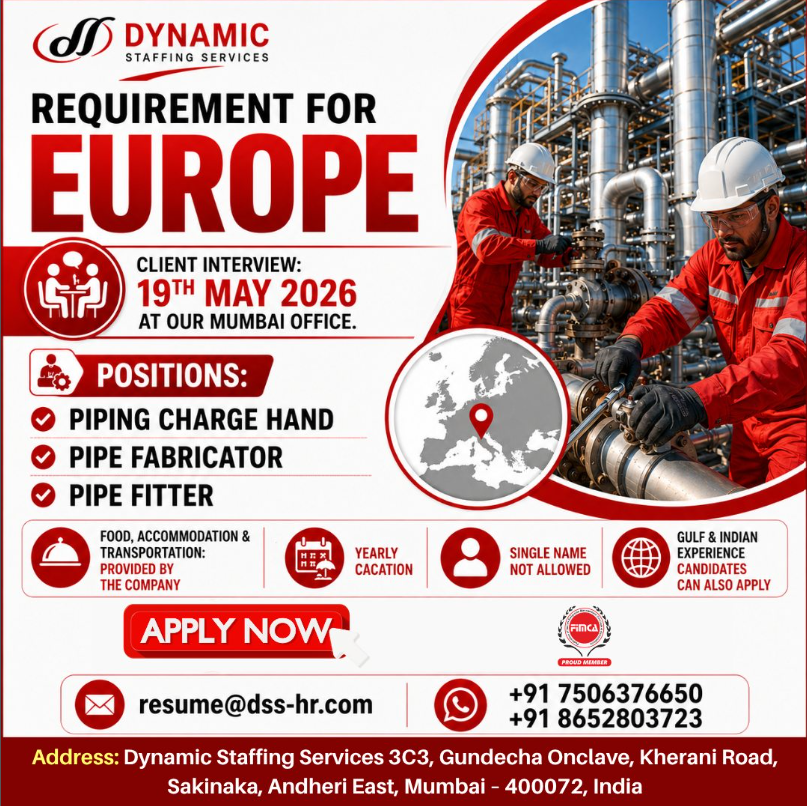 Urgent Recruitment for Europe – Oil & Gas Project