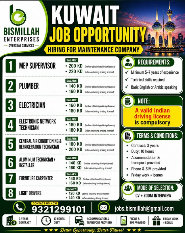 Kuwait Maintenance Company Jobs 2025 – CV & Zoom Interview