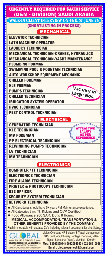 Saudi Arabia Jobs 2026 – Hiring For A leading Saudi Service Company in the O&M Division