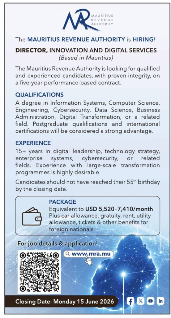 Mauritius Revenue Authority Jobs 2026 – Director, Innovation and Digital Services Vacancy