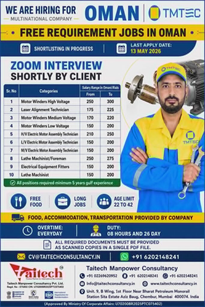 Oman Free Recruitment Jobs 2026 | Urgent Hiring for TMTEC