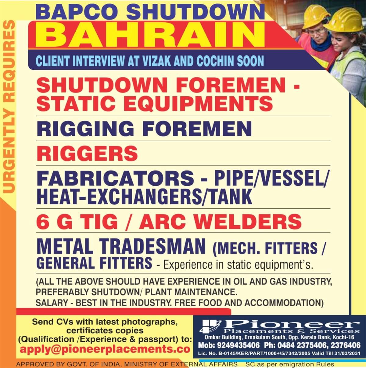 BAPCO Bahrain Shutdown Project Jobs 2026 – Client Interviews 