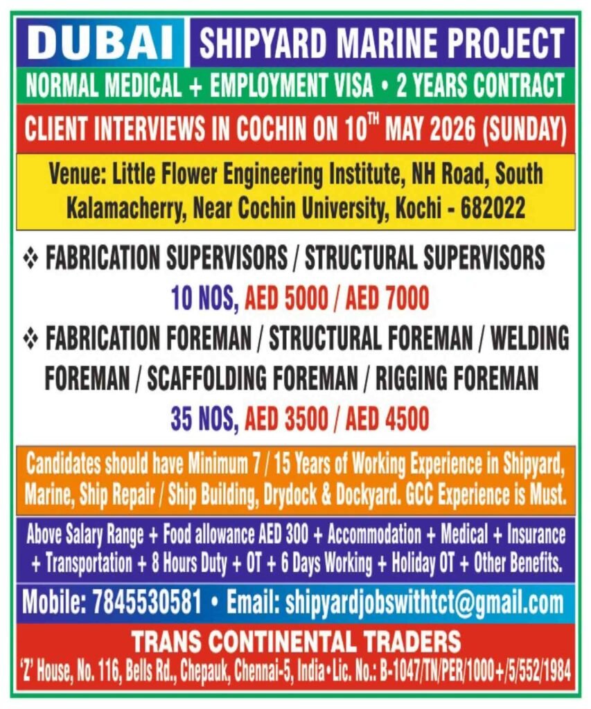 Dubai Shipyard Marine Jobs 2026: Supervisors & Foremen Hiring 