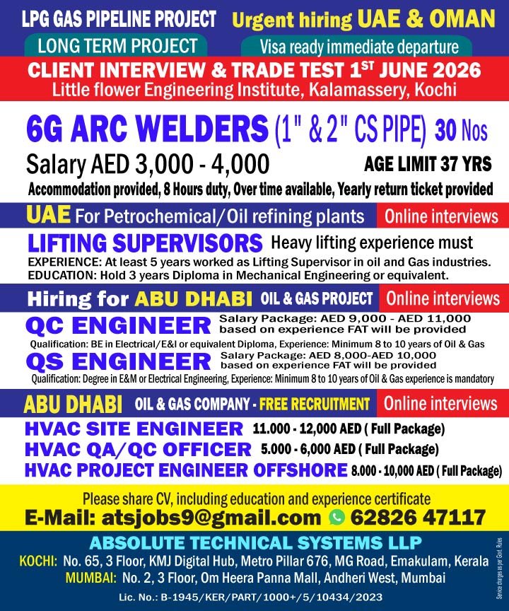 UAE & Oman LPG Gas Pipeline Project Jobs 2026 – Immediate Departure 