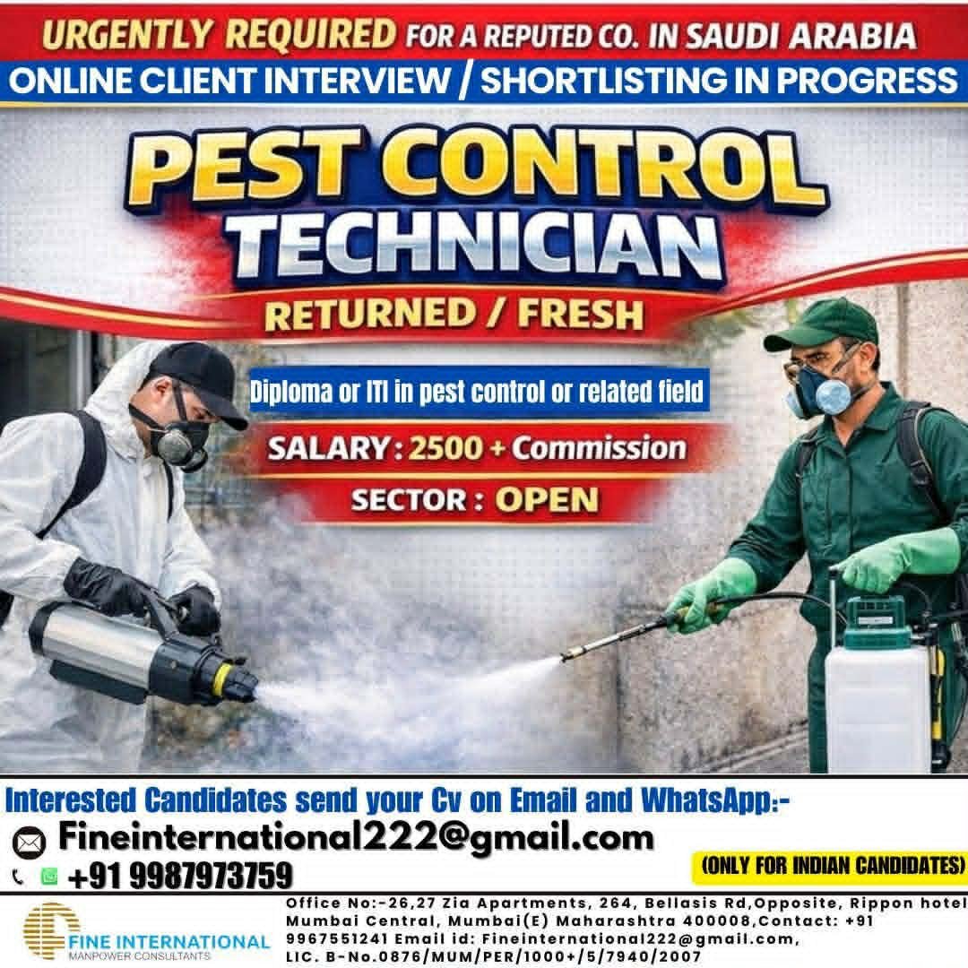 Pest Control Technician Jobs in Saudi Arabia 2026 | Online Client Interview | Freshers & Returned Candidates Can Apply
