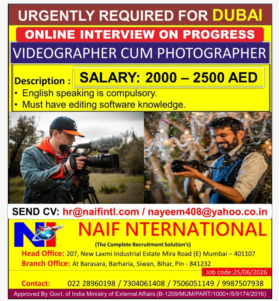 Dubai Videographer & Photographer Jobs 2026 – Online Interview | Salary Up to AED 2,500