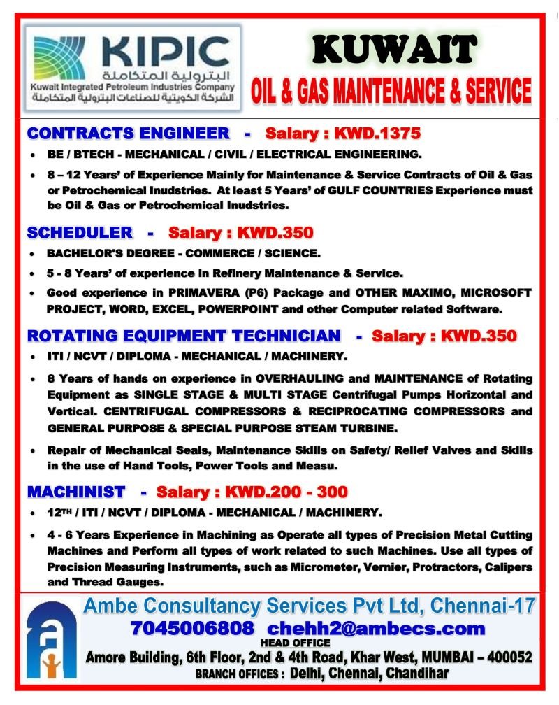 Kuwait Oil & Gas Maintenance & Service Jobs 2026 – Apply Now