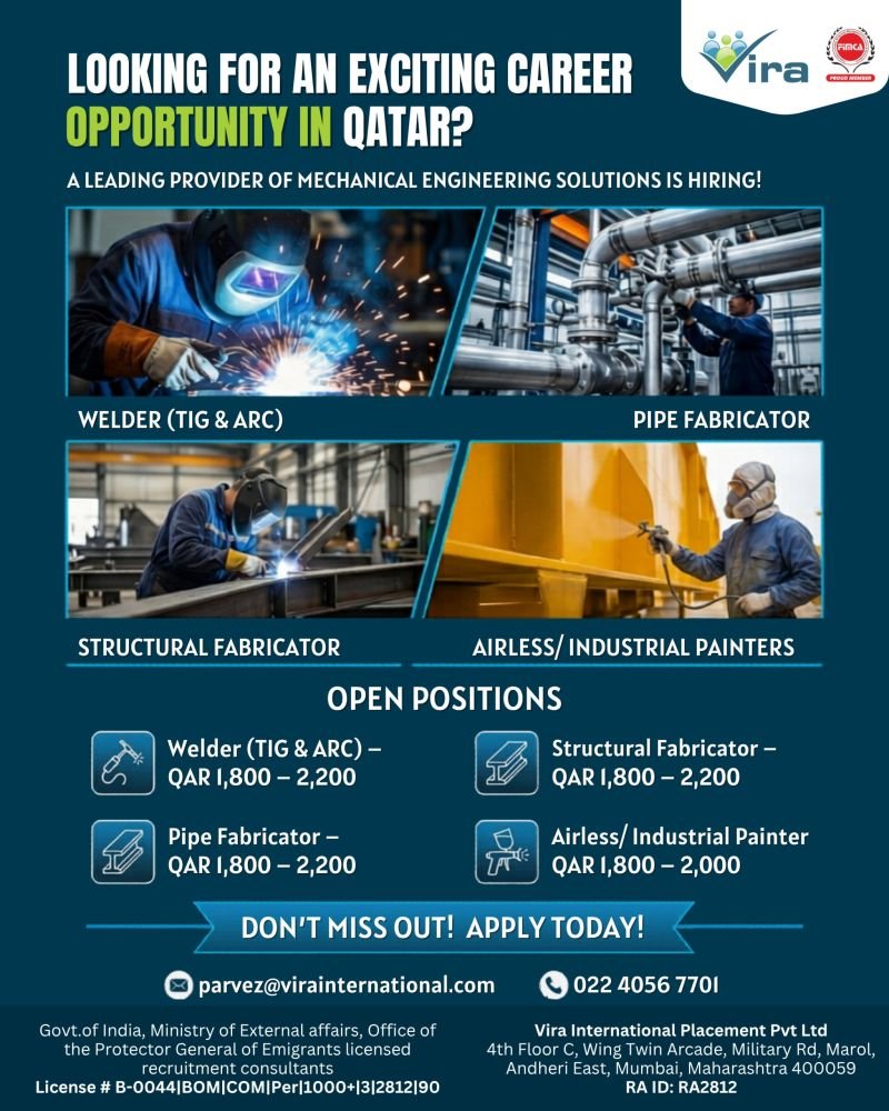 A leading provider of mechanical engineering solutions in Qatar is hiring