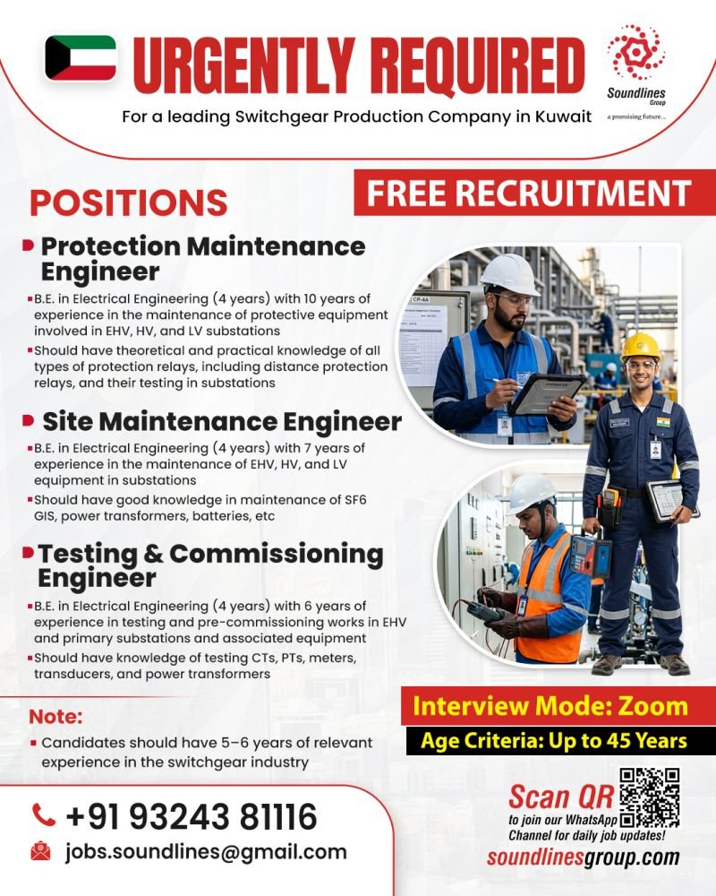 Hiring For a leading Switchgear Production Company in Kuwait