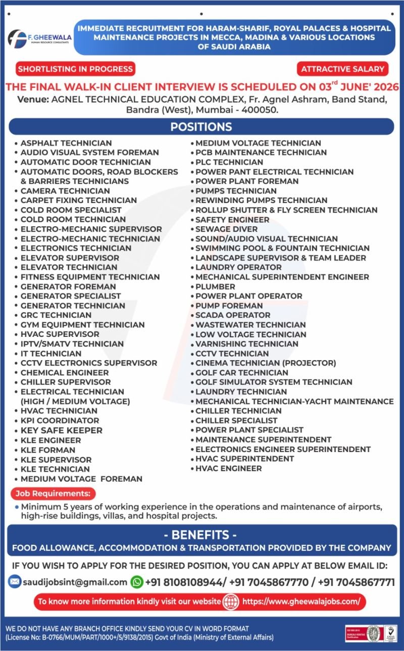 Mega Recruitment Drive for Saudi Arabia 