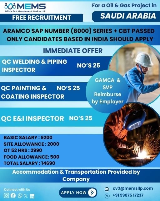 Immediate Job Opportunity for Saudi Arabia Immediate Job Opportunity for Saudi Arabia