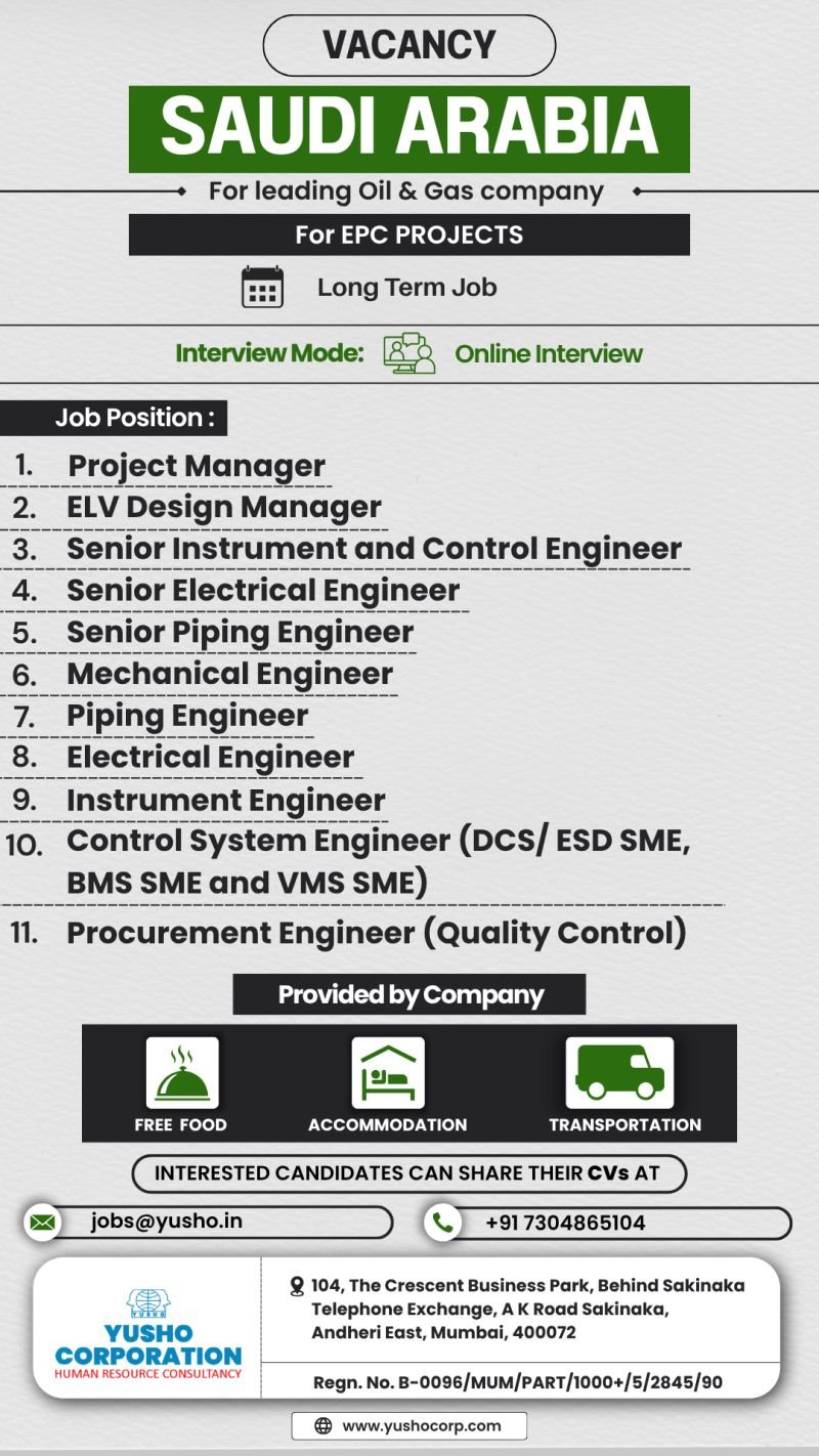 hiring for leading Oil & Gas EPC projects in Saudi Arabia