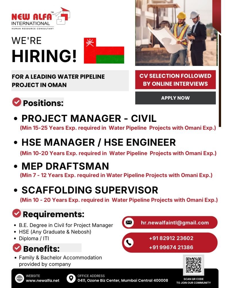 Oman Water Pipeline Project Jobs 2026 – Apply Now