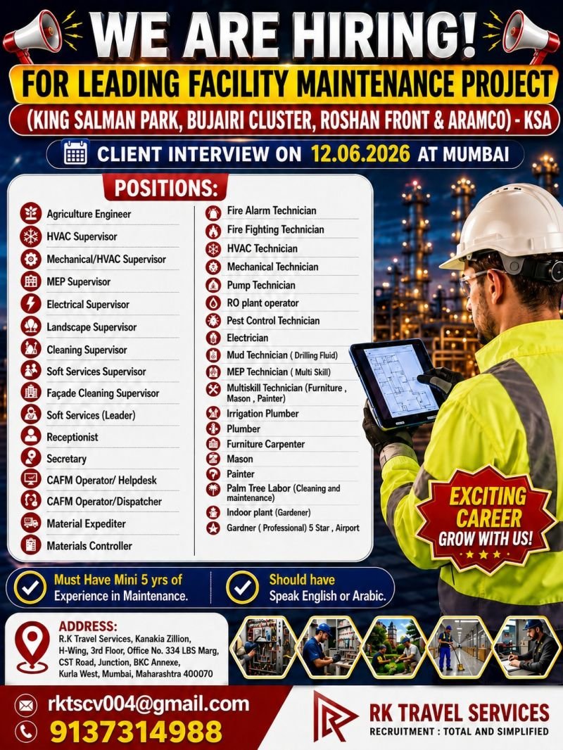 Saudi Arabia Facility Maintenance Jobs 2026 – Client Interview for Leading KSA Projects
