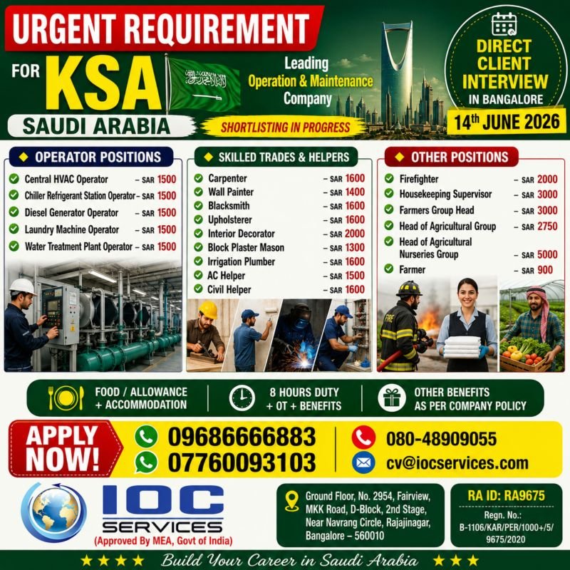 Saudi Arabia Operation & Maintenance Jobs 2026 – Direct Client Interview 