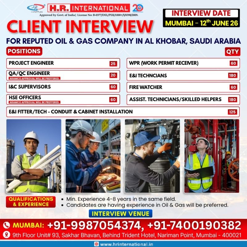 Saudi Arabia Oil & Gas Jobs 2026 – Client Interview for Al Khobar Project