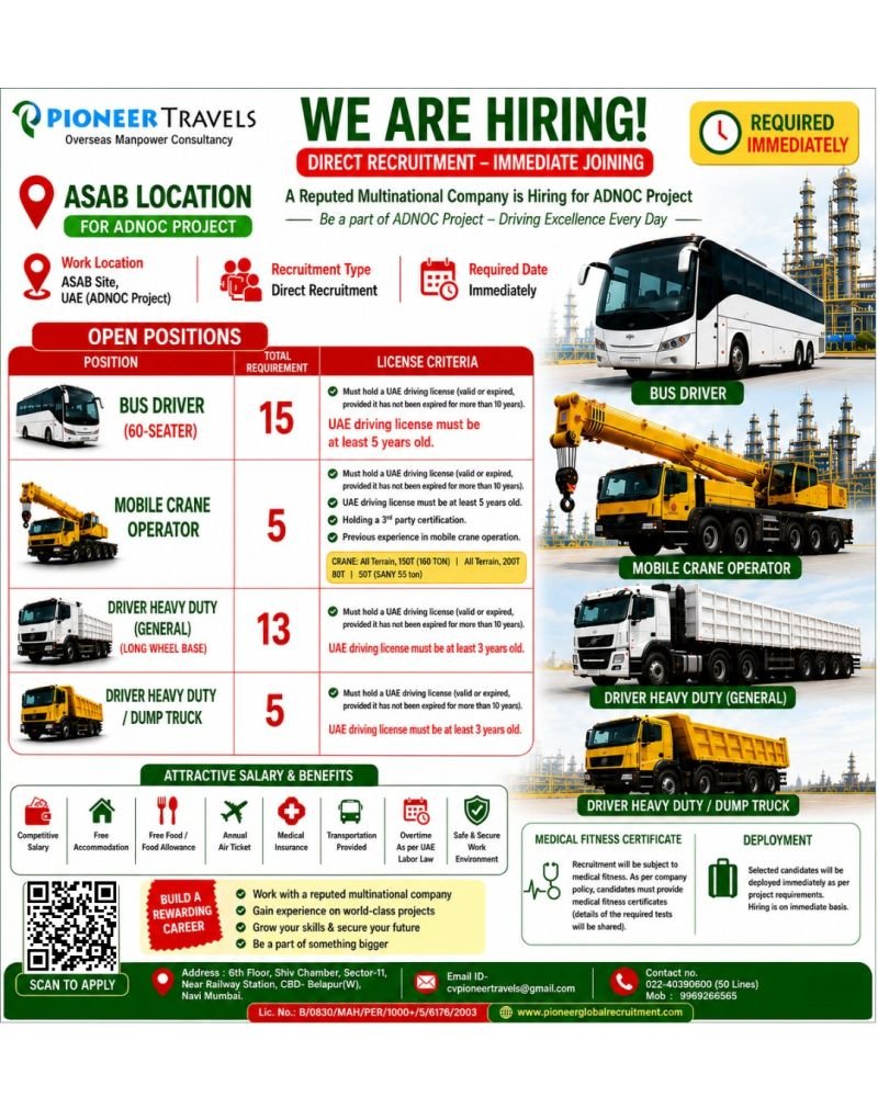 Immediate Hiring For UAE