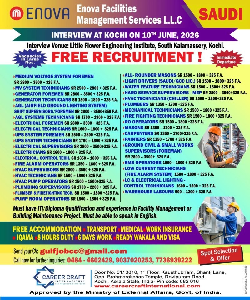 Enova Facilities Management Services Jobs in Saudi Arabia 2026 – Free Recruitment 