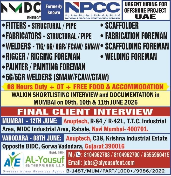 Mega Recruitment Drive for UAE | Offshore Project 