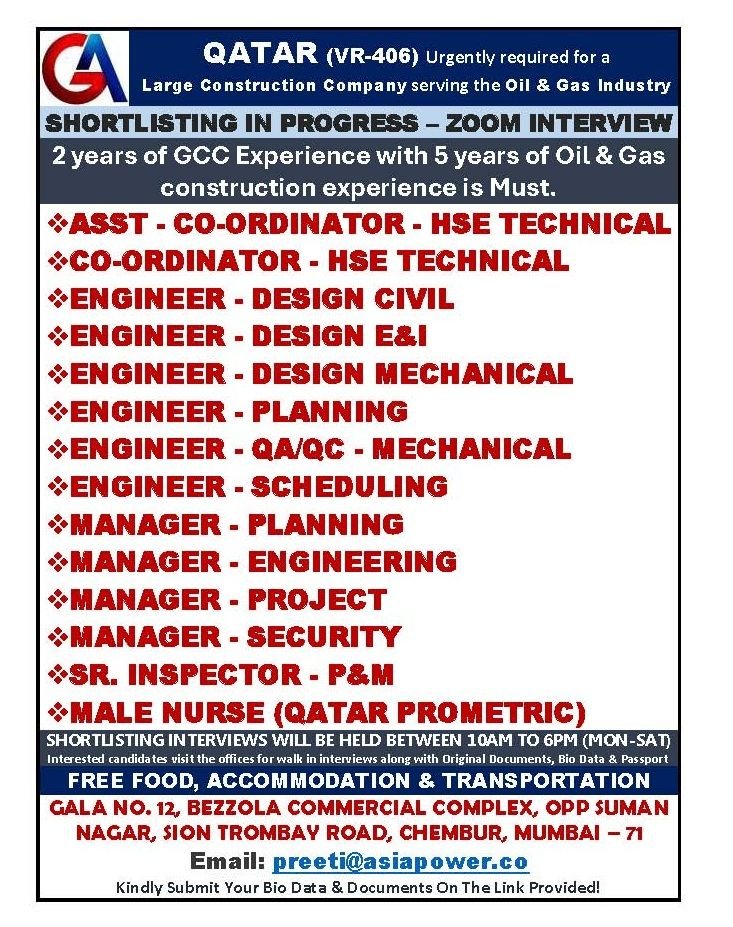 Qatar Oil & Gas Construction Jobs 2026 – Multiple Engineering, HSE & Management Vacancies