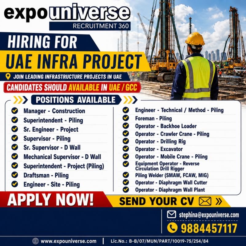 UAE Infrastructure Project Jobs 2026 – Apply Now