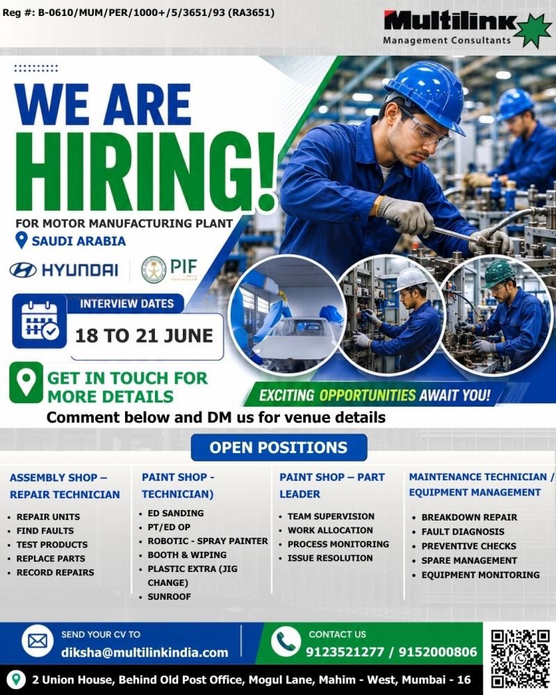 Saudi Arabia Motor Manufacturing Plant Jobs 2026 – Hyundai & PIF Project Recruitment Drive