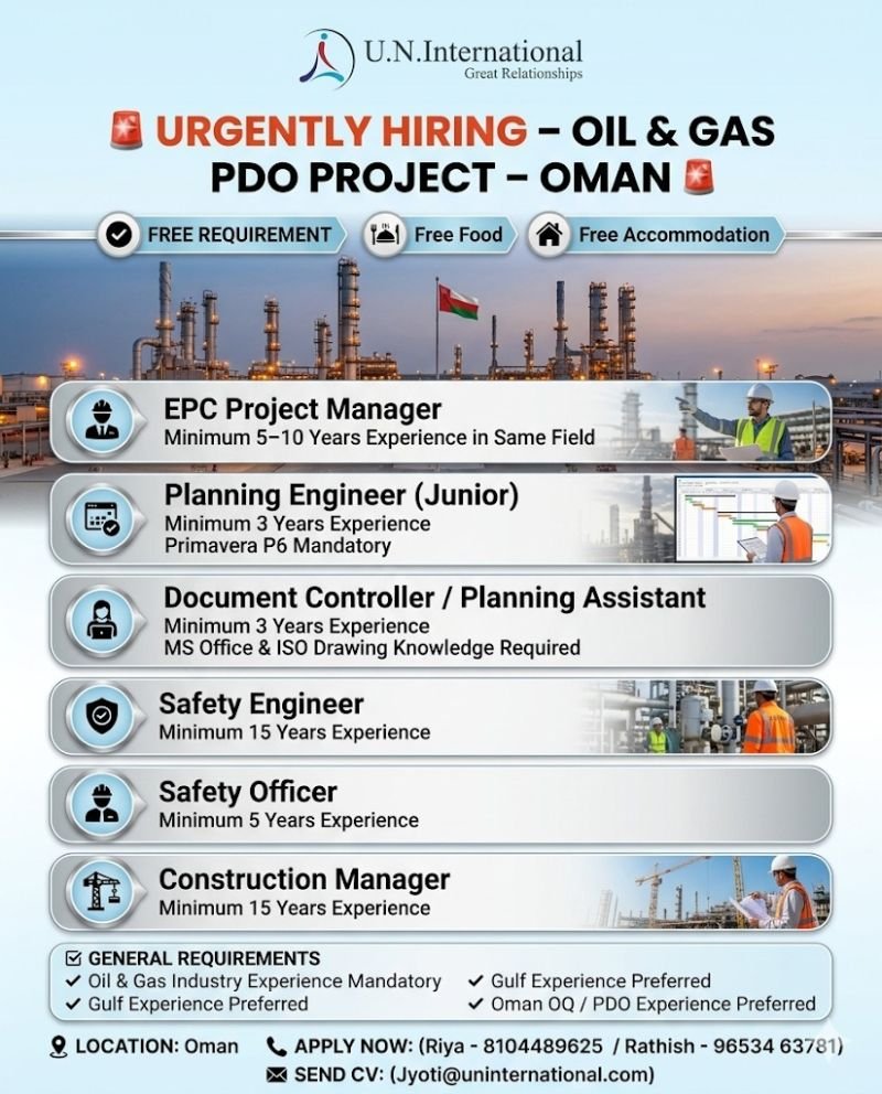 Hiring For Oil & Gas PDO Project in OMAN