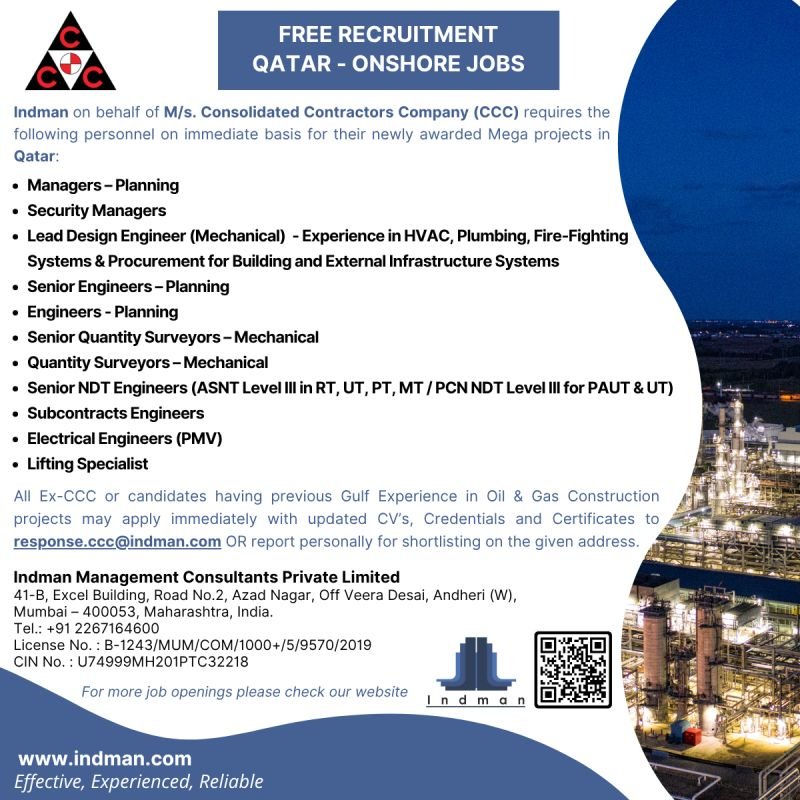 Free Recruitment For Qatar CCC - Onshore Job