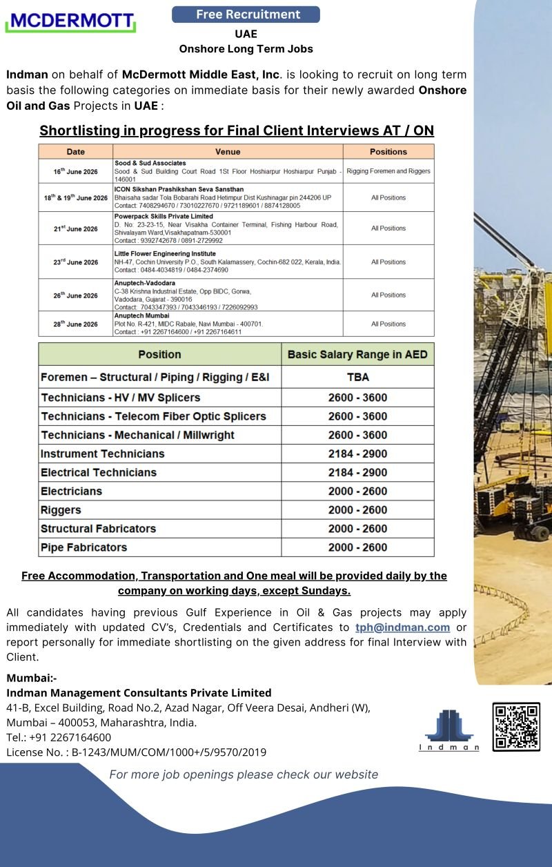 UAE : Free Recruitment Onshore Long Term Jobs
