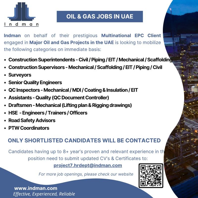 UAE - Hiring Urgent For Major Oil and Gas Projects