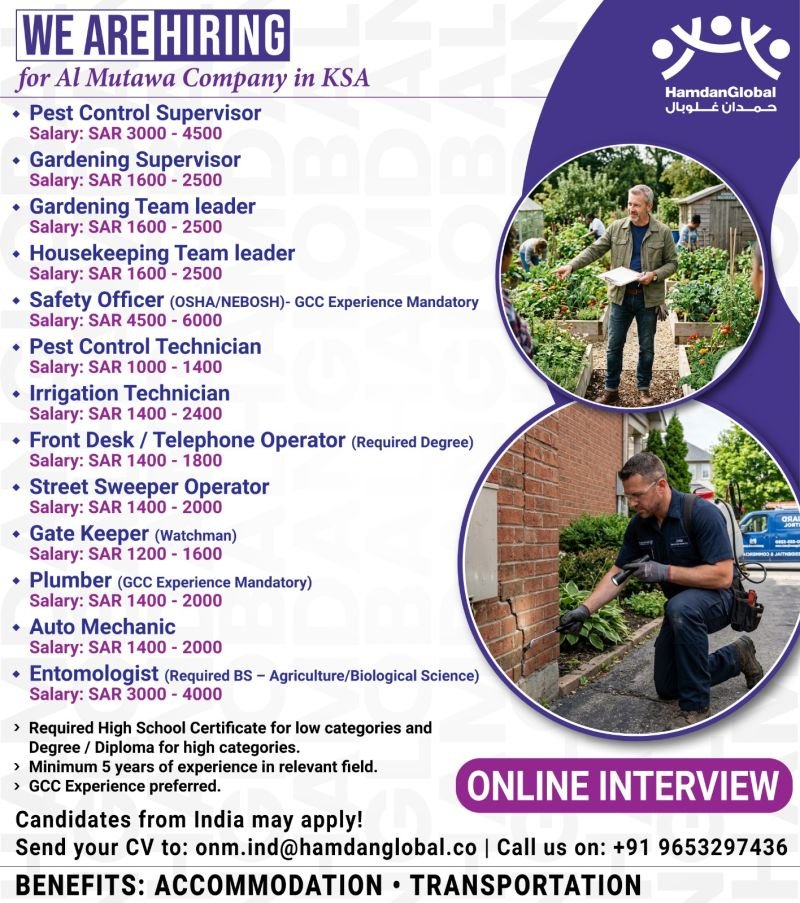 hiring for Al Mutawa Company in Saudi Arabia - Online Interview