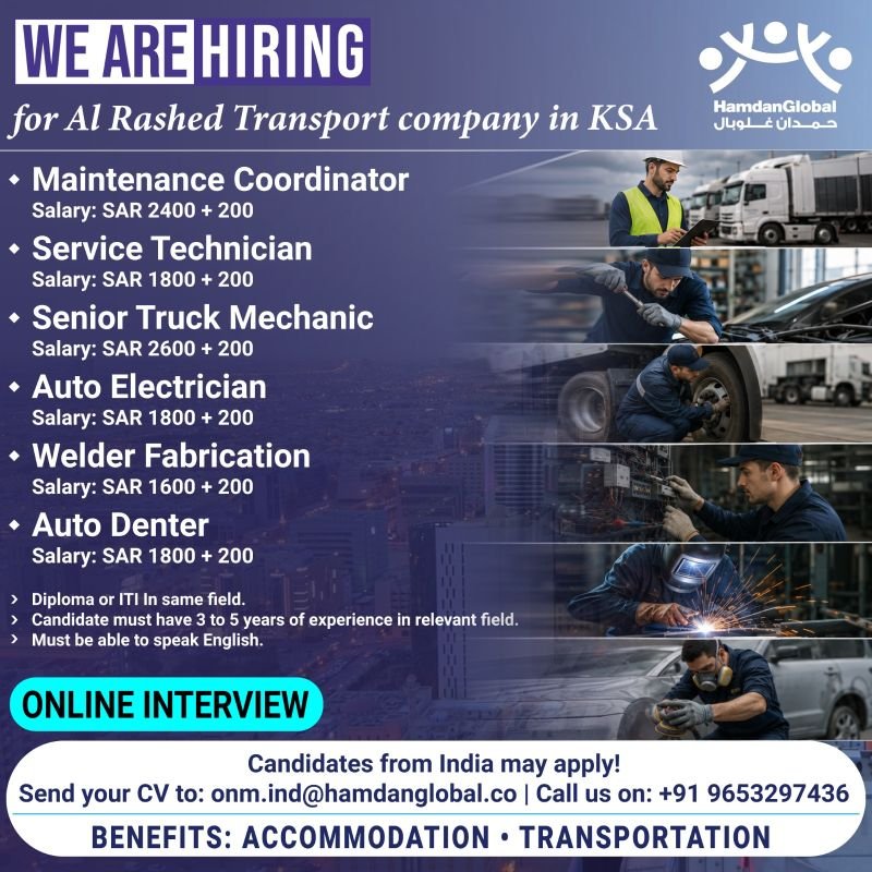 hiring for Al Rashed Transport Company in Saudi Arabia - Online Interview