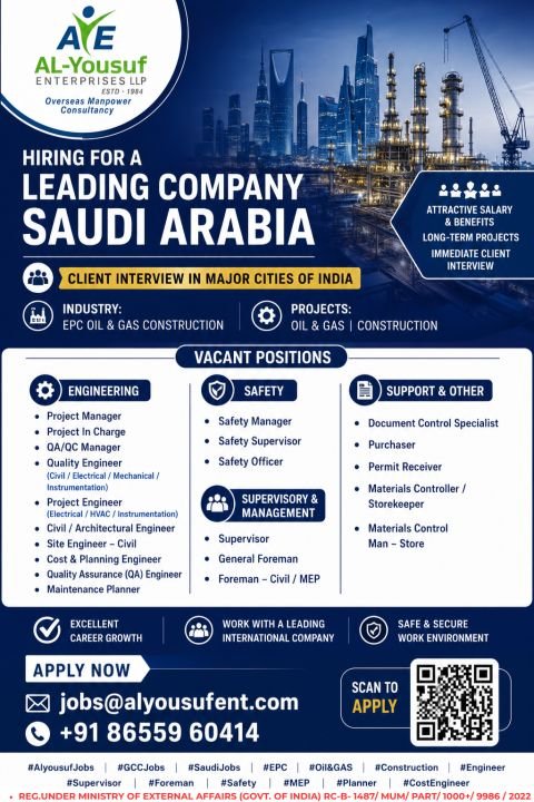 Saudi Arabia : Hiring For EPC Oil & Gas Construction Project