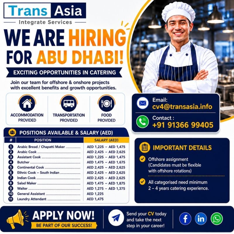 UAE : Hiring For Catering Project